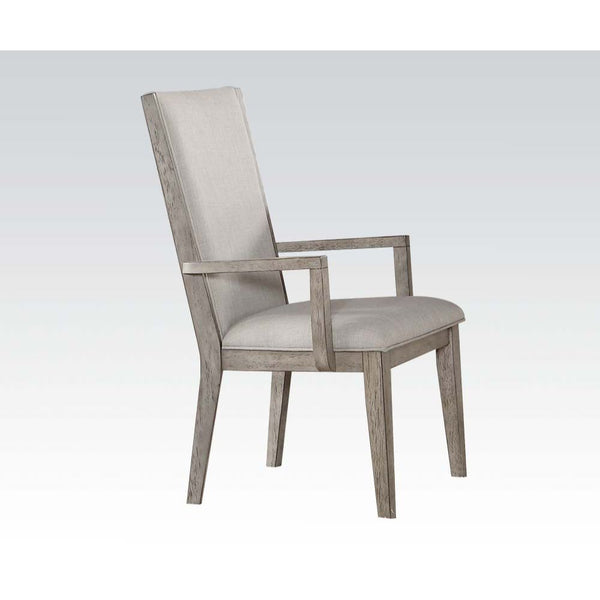 KD, Arm Chair Padded SEAT & BACK: Fabric Cushion, Seat: MDF & Foam (CAFR) Wooden Backrest Trim/Apron Seat Wooden Tapered Leg<br/><br/><b>Product Features</b><ul><li>Case: 2Pc/1Ctn</li><li>Finish: Fabric & Gray Oak</li><li>Style: Transitional</li><li>Mater