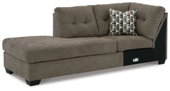 This left-arm facing corner chaise is made with polyester upholstery. Pairs with other items in the series to make a sectional.<br><br><b>Additional Dimensions</b><br><ul><li>Arm height: 25-"</li><li>Seat depth: 74-"</li><li>Seat height: 20-"</li><li>Top 
