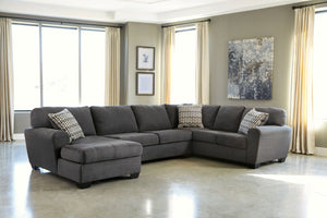 When it comes to incorporating a relaxed sensibility into your home that-'s beautifully on trend, this sectional in slate gray makes it look effortless. With its gently weathered hue and plush feel, the rich upholstery is simply a dream. Grid pattern stit