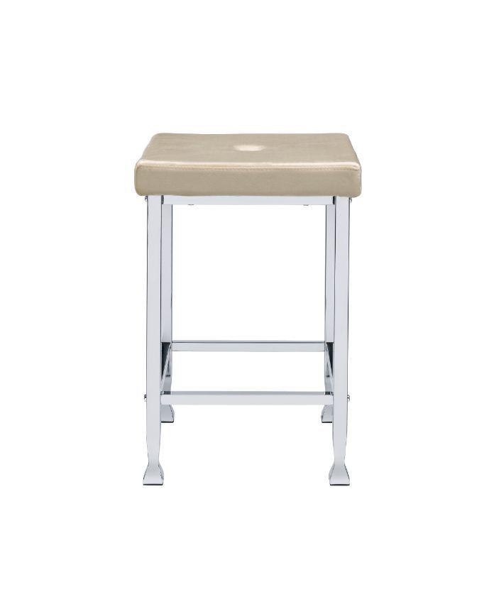 Alluring in its simplicity and function, this versatile counter high table is design with two open shelves on the base. Comprised of stark lines and sleek angles, its modern metal base paired with wooden shelves tell us simple really is better. A chrome f