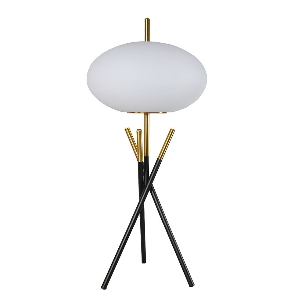 Transform your space with this bold and artistic lighting solution that seamlessly fuses minimalism with modern luxury. Featuring a sleek, tripod-style base in a striking black and gold finish, this lamp exudes a refined elegance. Its centerpiece is a smo