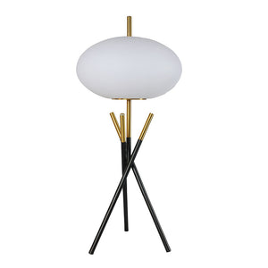 Transform your space with this bold and artistic lighting solution that seamlessly fuses minimalism with modern luxury. Featuring a sleek, tripod-style base in a striking black and gold finish, this lamp exudes a refined elegance. Its centerpiece is a smo
