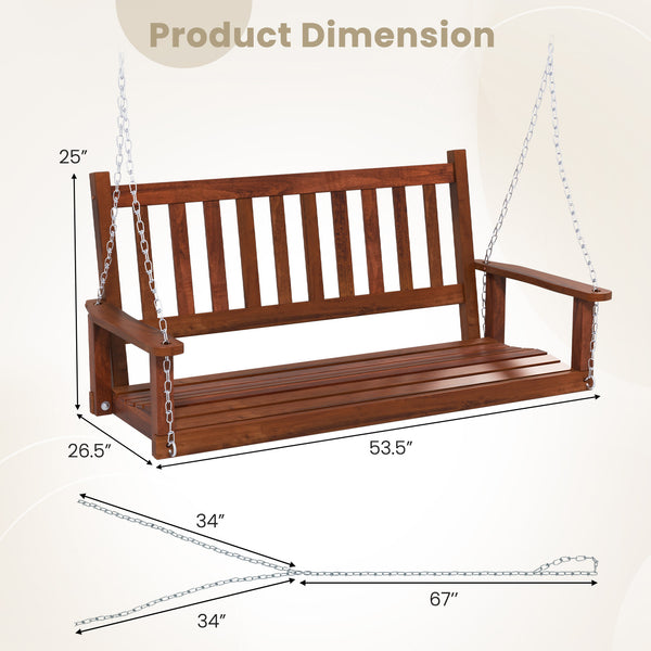 Premium solid wood material for superior durability and stability <br>Seats up to 2 persons and holds up to 500 lbs <br>Long metal chains and sturdy S-shaped hooks for safe swinging <br>Inclined backrest  curved seat and cozy armrests add comfort <br>Slat