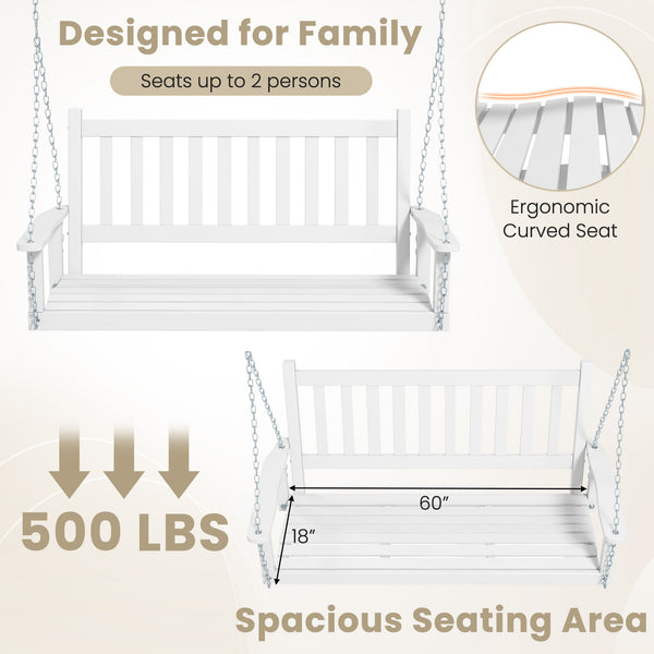 Premium solid wood material for superior durability and stability <br>Seats up to 2 persons and holds up to 500 lbs <br>Long metal chains and sturdy S-shaped hooks for safe swinging <br>Inclined backrest  curved seat and cozy armrests add comfort <br>Slat