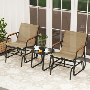 Smooth gliding system allows you to enjoy your leisure time<br>Premium seat fabric is breathable  quick-drying  and wear-resistant<br>Ergonomic back and seat for superior comfort<br>Teak wood armrests add a touch of natural beauty<br>Robust metal frame wi