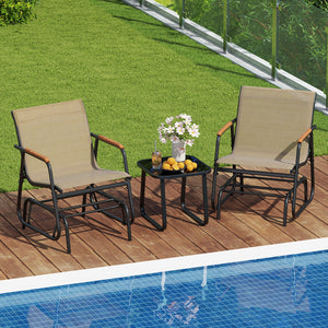 Smooth gliding system allows you to enjoy your leisure time<br>Premium seat fabric is breathable  quick-drying  and wear-resistant<br>Ergonomic back and seat for superior comfort<br>Teak wood armrests add a touch of natural beauty<br>Robust metal frame wi