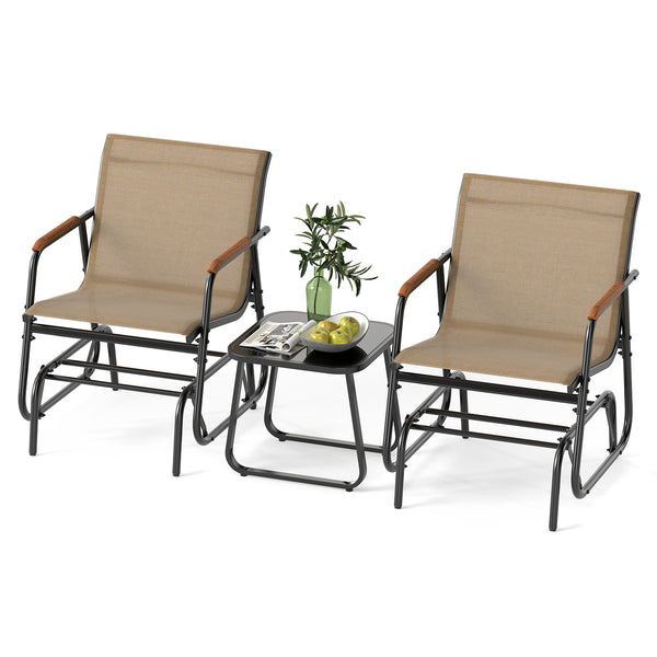 Smooth gliding system allows you to enjoy your leisure time<br>Premium seat fabric is breathable  quick-drying  and wear-resistant<br>Ergonomic back and seat for superior comfort<br>Teak wood armrests add a touch of natural beauty<br>Robust metal frame wi