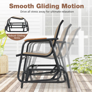 Smooth gliding system allows you to enjoy your leisure time<br>Premium seat fabric is breathable  quick-drying  and wear-resistant<br>Ergonomic back and seat for superior comfort<br>Teak wood armrests add a touch of natural beauty<br>Robust metal frame wi