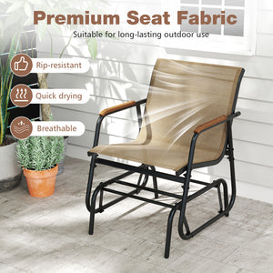 Smooth gliding system allows you to enjoy your leisure time<br>Premium seat fabric is breathable  quick-drying  and wear-resistant<br>Ergonomic back and seat for superior comfort<br>Teak wood armrests add a touch of natural beauty<br>Robust metal frame wi