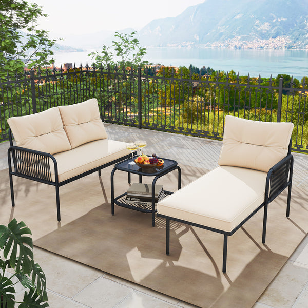 Well-woven PE rattan provides long-lasting durability<br>Sponge-filled back and seat cushions for unparalleled comfort<br>Easy to clean with removable and machine washable cushion covers<br>Tempered glass top table with an extra storage shelf for convenie