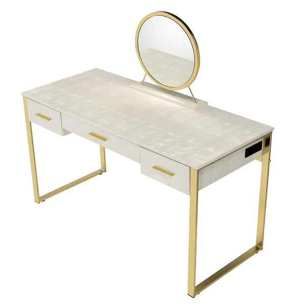 Myles - Vanity Desk - Antique White & Champagne Finish