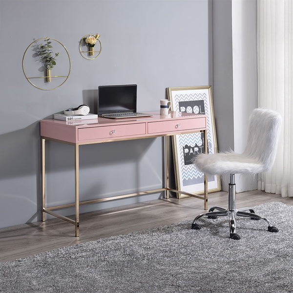 Ottey - Writing Desk - Pink High Gloss & Gold Finish