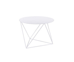 Bring dimension, depth and distinctive visual appeal with this modern geometric design. The accent table boasts a cool and fun look. Round table top paired with irregular metal base adds a uniquely attractive contrast to this table. It-'s powder coating p