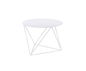 Bring dimension, depth and distinctive visual appeal with this modern geometric design. The accent table boasts a cool and fun look. Round table top paired with irregular metal base adds a uniquely attractive contrast to this table. It-'s powder coating p