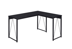 Add a mixed elelments appeal to your office with this rustic industrial design. The Zetri Desk boasts a L-shaped top with a open sled base for a spacious workspace. The black metal frame keeps silhouettes neat,with reverse -"V-" shaped support for extra s