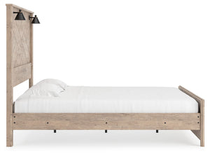 Senniberg - Light Brown / White - King Panel Bed with Sconce Lights
