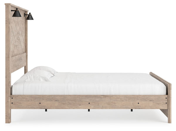 Senniberg - Light Brown / White - King Panel Bed with Sconce Lights