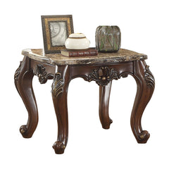 KD, Square Leg End Table â€¢ No Storage (Open Base) â€¢ Scalloped Marble Top: Turkey Import Marble with MDF, 35mm â€¢ Wooden Scalloped Apron with Carved Floral Motifs: Contrast Gold-Brush Accent, Poplar Wood â€¢ Wooden Queen Anne Legs: Contrast Gold-Brush