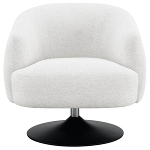  the chair offers a barrel style design situated on a pedestal base