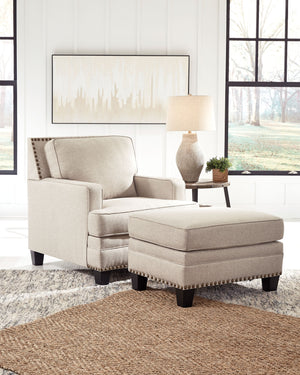 For a fresh spot in your space, turn to this designer chair and ottoman. Wind down at the end of a long day when you sink into this canyon of comfort. <h4><b>Claredon - Linen - Chair</b></h4> <table width=-"100%-"><colgroup><col style=-"width: 30%