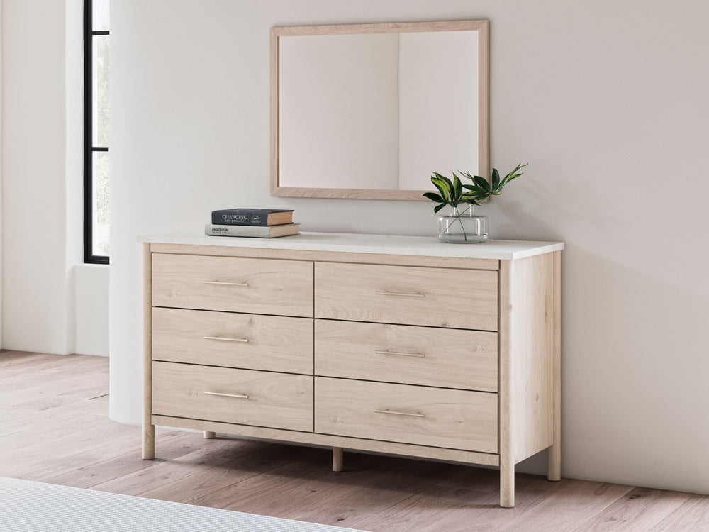 Transform your bedroom with this dresser and mirror. With its clean lines and replicated marble top, it exudes a minimal and sophisticated boho style. Tailor your space and create the perfect environment for sweet dreams.<br/><br/><b>Product Features</b><