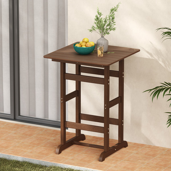 Made of weatherproof HDPE for long-time use<br>Stainless steel screws withstand extended use<br>Reinforced crossbars for strengthened structure<br>30" x 30" spacious tabletop offers ample space for food and drinks<br>Slatted design for simple maintenance 