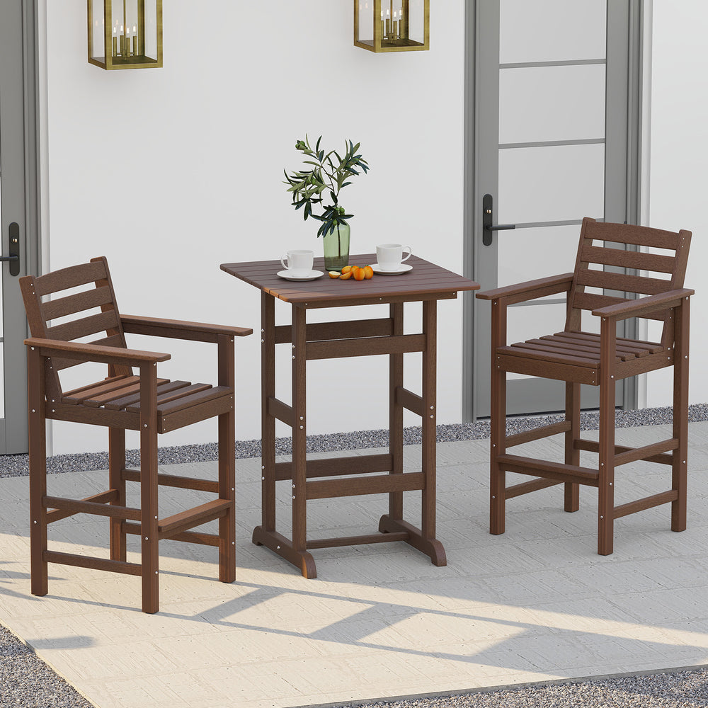 Made of weatherproof HDPE for long-time use<br>Stainless steel screws withstand extended use<br>Reinforced crossbars for strengthened structure<br>30" x 30" spacious tabletop offers ample space for food and drinks<br>Slatted design for simple maintenance 