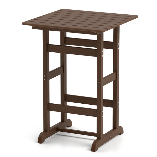 Made of weatherproof HDPE for long-time use<br>Stainless steel screws withstand extended use<br>Reinforced crossbars for strengthened structure<br>30" x 30" spacious tabletop offers ample space for food and drinks<br>Slatted design for simple maintenance 