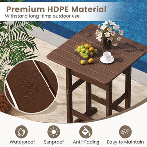 Made of weatherproof HDPE for long-time use<br>Stainless steel screws withstand extended use<br>Reinforced crossbars for strengthened structure<br>30" x 30" spacious tabletop offers ample space for food and drinks<br>Slatted design for simple maintenance 