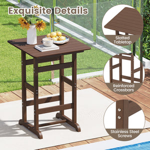 Made of weatherproof HDPE for long-time use<br>Stainless steel screws withstand extended use<br>Reinforced crossbars for strengthened structure<br>30" x 30" spacious tabletop offers ample space for food and drinks<br>Slatted design for simple maintenance 