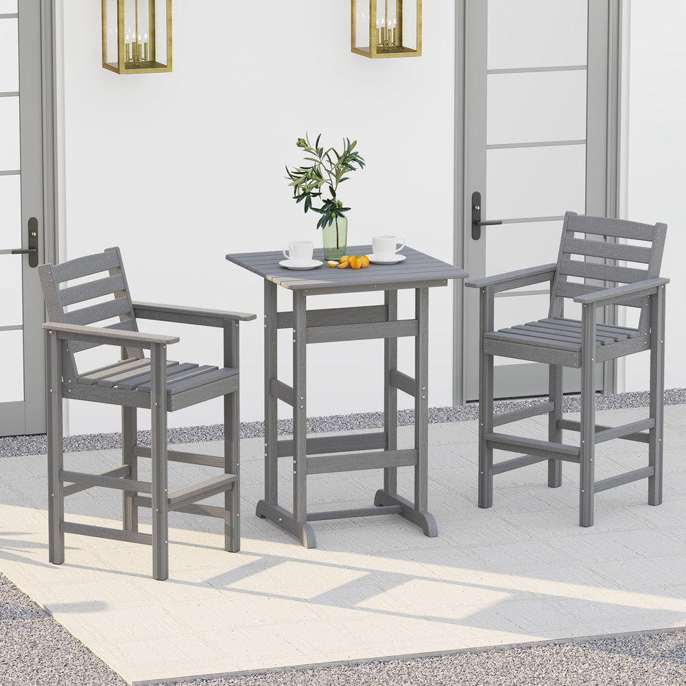 Made of weatherproof HDPE for long-time use<br>Stainless steel screws withstand extended use<br>Reinforced crossbars for strengthened structure<br>30" x 30" spacious tabletop offers ample space for food and drinks<br>Slatted design for simple maintenance 
