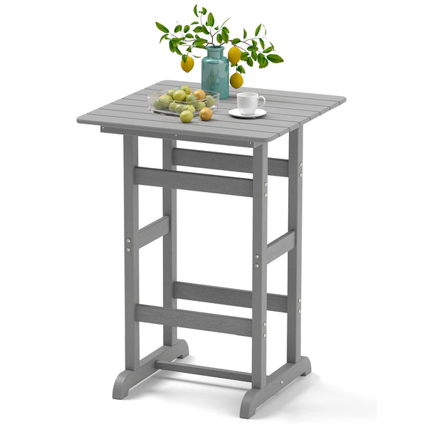 Made of weatherproof HDPE for long-time use<br>Stainless steel screws withstand extended use<br>Reinforced crossbars for strengthened structure<br>30" x 30" spacious tabletop offers ample space for food and drinks<br>Slatted design for simple maintenance 