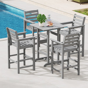 Made of weatherproof HDPE for long-time use<br>Stainless steel screws withstand extended use<br>Reinforced crossbars for strengthened structure<br>30" x 30" spacious tabletop offers ample space for food and drinks<br>Slatted design for simple maintenance 