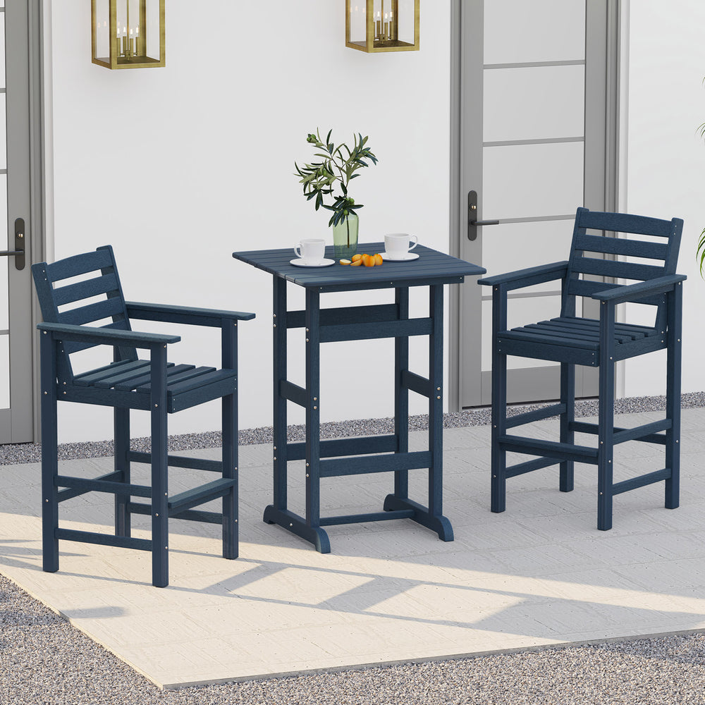 Made of weatherproof HDPE for long-time use<br>Stainless steel screws withstand extended use<br>Reinforced crossbars for strengthened structure<br>30" x 30" spacious tabletop offers ample space for food and drinks<br>Slatted design for simple maintenance 