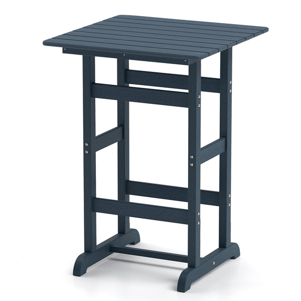 Made of weatherproof HDPE for long-time use<br>Stainless steel screws withstand extended use<br>Reinforced crossbars for strengthened structure<br>30" x 30" spacious tabletop offers ample space for food and drinks<br>Slatted design for simple maintenance 