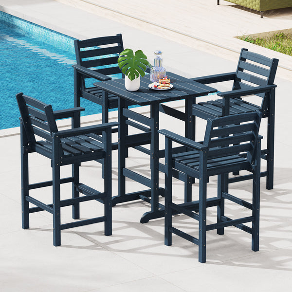 Made of weatherproof HDPE for long-time use<br>Stainless steel screws withstand extended use<br>Reinforced crossbars for strengthened structure<br>30" x 30" spacious tabletop offers ample space for food and drinks<br>Slatted design for simple maintenance 