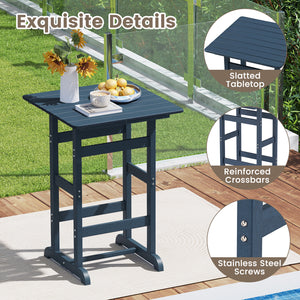 Made of weatherproof HDPE for long-time use<br>Stainless steel screws withstand extended use<br>Reinforced crossbars for strengthened structure<br>30" x 30" spacious tabletop offers ample space for food and drinks<br>Slatted design for simple maintenance 