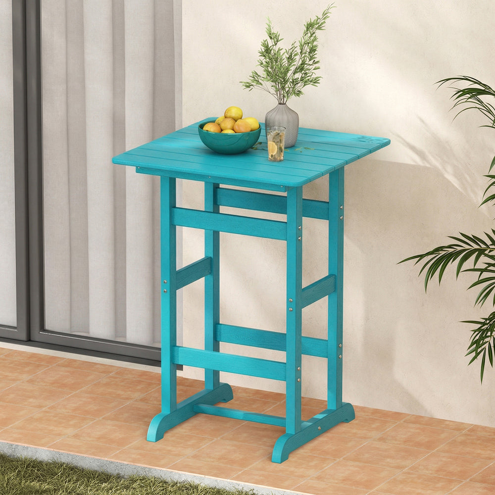 Made of weatherproof HDPE for long-time use<br>Stainless steel screws withstand extended use<br>Reinforced crossbars for strengthened structure<br>30" x 30" spacious tabletop offers ample space for food and drinks<br>Slatted design for simple maintenance 
