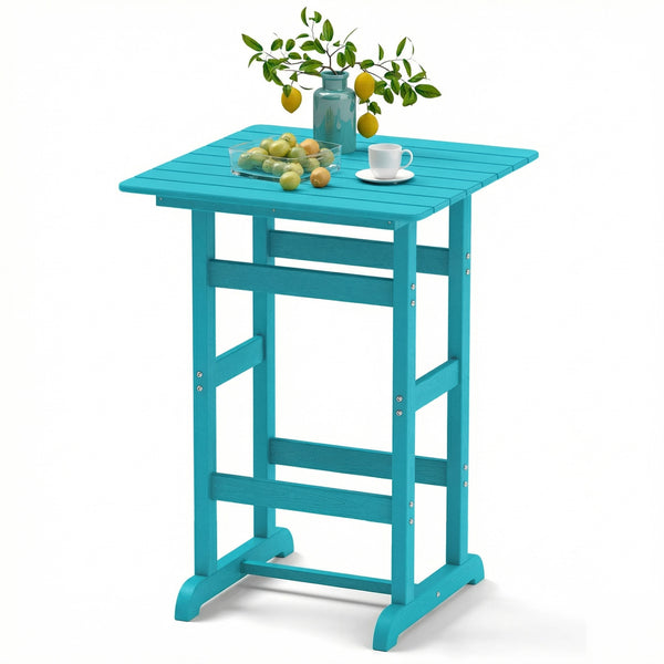 Made of weatherproof HDPE for long-time use<br>Stainless steel screws withstand extended use<br>Reinforced crossbars for strengthened structure<br>30" x 30" spacious tabletop offers ample space for food and drinks<br>Slatted design for simple maintenance 