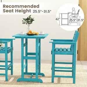 Made of weatherproof HDPE for long-time use<br>Stainless steel screws withstand extended use<br>Reinforced crossbars for strengthened structure<br>30" x 30" spacious tabletop offers ample space for food and drinks<br>Slatted design for simple maintenance 
