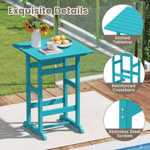 Made of weatherproof HDPE for long-time use<br>Stainless steel screws withstand extended use<br>Reinforced crossbars for strengthened structure<br>30" x 30" spacious tabletop offers ample space for food and drinks<br>Slatted design for simple maintenance 