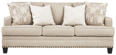 A case of contemporary and classic style influences coming together in a beautiful way, this sofa in beige brings a fresh perspective to modern farmhouse living. Distinctive elements include t-cushions that wrap around setback track arms, nailhead trim an