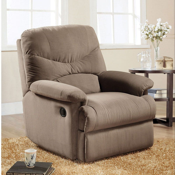 The lovely Arcadia recliner offers comfort, style and value for any home. A smooth microfiber seat cushion provides relaxation from seat to toe with an easy to reach external handle for operating the reclining mechanism.<br/><br/><b>Product Features</b><u