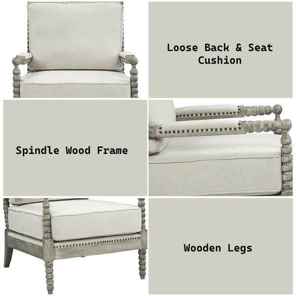 Saraid - Accent Chair - Beige Linen & Gray Oak Finish