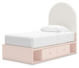 Wistenpine - Blush - Twin Upholstered Panel Bed With Under Bed Storage