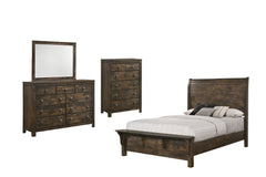 The 4 Piece King Blue Ridge Collection by New Classic Furniture offers a harmonious blend of sustainability and timeless design. Crafted from reclaimed solid wood, sourced from various origins, this set embraces eco-friendly construction, contributing to 