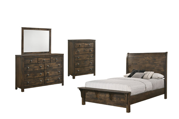 The 4 Piece King Blue Ridge Collection by New Classic Furniture offers a harmonious blend of sustainability and timeless design. Crafted from reclaimed solid wood, sourced from various origins, this set embraces eco-friendly construction, contributing to 