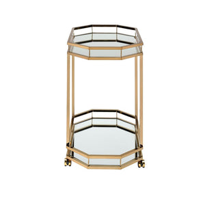  featuring a metal frame finished in champagne and mirrored shelves for that glam appeal. The two 2.5 mm mirror shelves are the ideal place for placing your dishes and dining accessories. Roll it wher