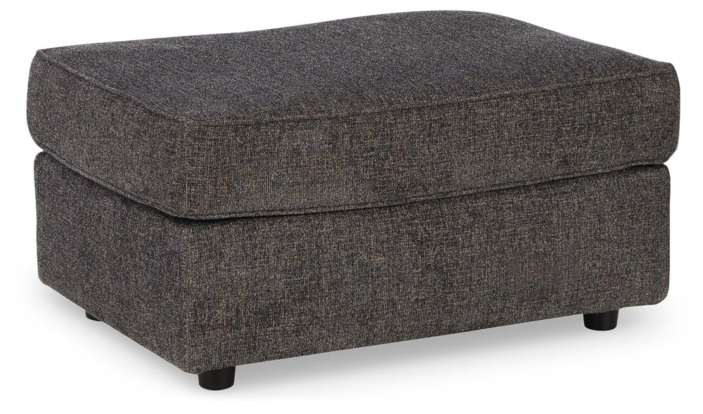 Revamp your sleekly styled living room sanctuary with this ottoman. Well-suited to contemporary spaces with a calming neutral upholstery in slate gray, it makes a subtle design statement in your space whether youâ€™re hosting guests or enjoying a night in
