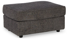 Revamp your sleekly styled living room sanctuary with this ottoman. Well-suited to contemporary spaces with a calming neutral upholstery in slate gray, it makes a subtle design statement in your space whether youâ€™re hosting guests or enjoying a night in